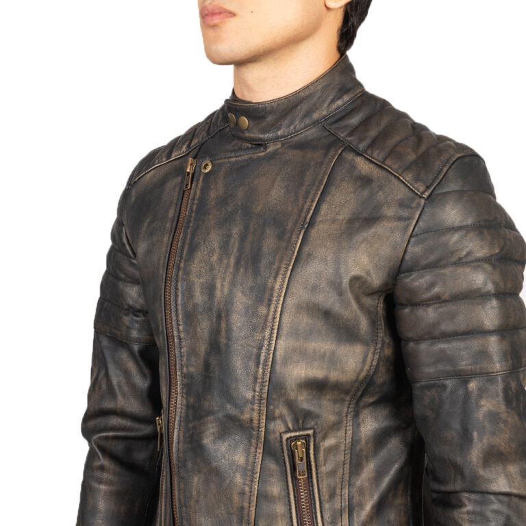 Mens Faisor Distressed Brown Leather Biker Jacket Close-Up-9-1634129323214